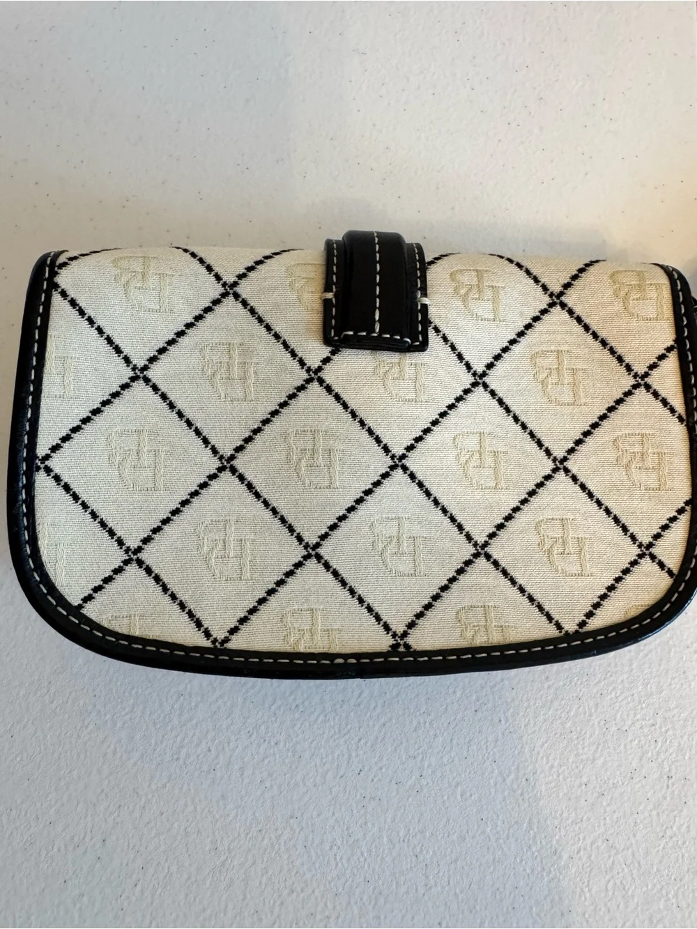Dooney & Bourke Cream and navy Wristlet with Logo Diamond Pattern
